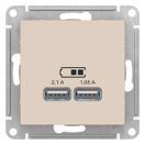 ATN000233 Розетка USB AtlasDesign тип A+A 5В 1х2.1А 2х1.05А механизм БЕЖ. SE,