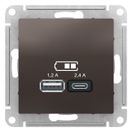ATLASDESIGN USB РОЗЕТКА А+С, 5В/2,4А, 2х5В/1,2А, механизм, МОККО