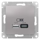 ATLASDESIGN USB РОЗЕТКА А+С, 5В/2,4А, 2х5В/1,2А, механизм, АЛЮМИНИЙ