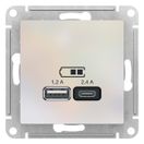 ATLASDESIGN USB РОЗЕТКА А+С, 5В/2,4А, 2х5В/1,2А, механизм, ЖЕМЧУГ