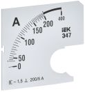 Шкала для измерительных приборов 200 ампер 72ммx72мм отклонение стрелки 90° IEK (ИЭК) Без серии